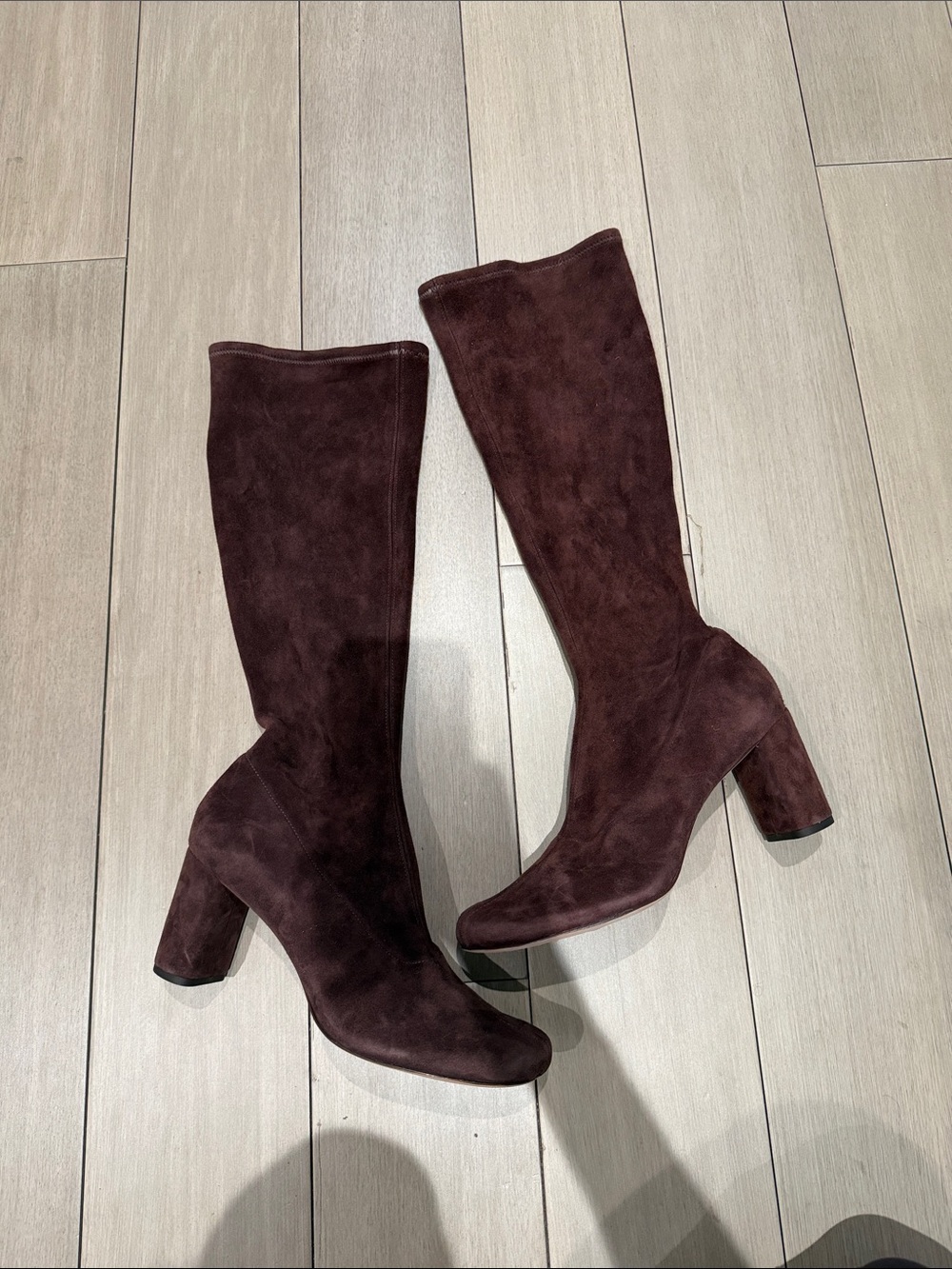 Reformation Burgundy Suede Knee-High Block Heel Boots